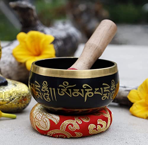 Tibetan Medium Size Singing Bowl Complete Set With Mallet And Brocade Cushion ~ For Meditation, Chakra Healing, Prayer, Yoga #TOP30