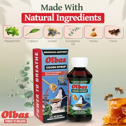 Image of Olbas Syrup Cough Pack of 1 (4 FL. OZ), Soothing Cough suppressant Herbal Honey Formula, Supports Healthy Lung & Bronchitis Relief, Natural Cough Syrup for Kids & Adults