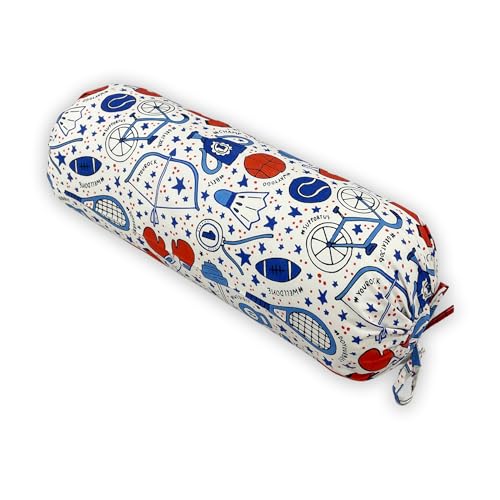 Image of Swayam Set of 2 Pure Cotton Bolster Cover | 30x30 Inch | Soft Breathable Masnad Cover 200TC | Durable & Washable | Sports Print Bolster Cover for Diwan, Bed & Sofa - White & Blue