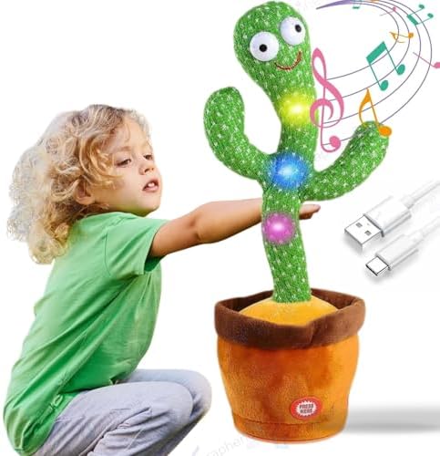 GRAPHENE Talking Cactus Baby Toys for Kids Dancing Cactus Plush Toys Rechargeable with USB Cable Can Singing Wriggle & Recording Repeat What You Say Funny Home Decor for Children Playing