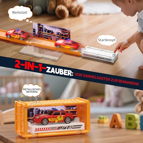 GoStock Auto Spielzeug Set, Spielzeugautos Metall mit Rennbahn und Garage, Kleine Autos für Kinder ab 3 Jahren, Geburtstagsgeschenk für Jungen und Mädchen