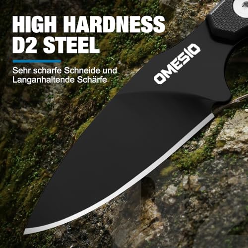 Omesio Neck Knife Messer, hergestellt aus D2 Stahl, Kleines feststehendes Messer G10 Griff Full Tang mit einer Kydex-Scheide und hat eine Klingenlänge von 7,6 cm, 42a-konform – Bild 3