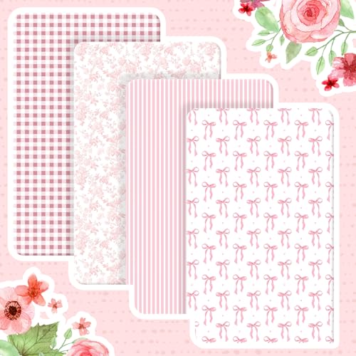 Image of Peryiter 4 Pack Crib Sheets Girl Soft Baby Bed Sheet Set 52'' x 28 inch Nursery Crib Sheets for Standard Bed for Nursery Decor Baby Boys or Girls(Pink,Coquette Bow)