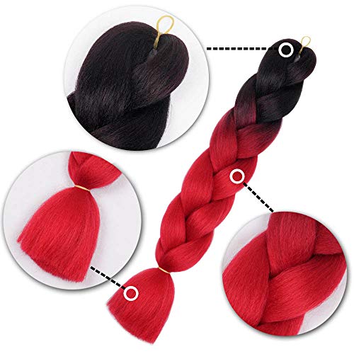 Aidusa Ombre Braiding Hair 5Pcs Synthetic Afro Jumbo Braiding Hair Extensions 24 Inch 2 Tone For Women Hair Twist Crochet Braids 100G(#01 Black To Red) #TOP2