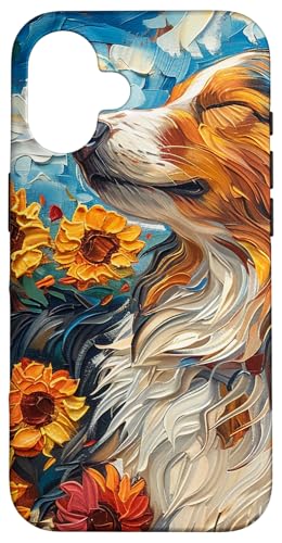 シェットランド・シープドッグ 犬 ひまわり かわいい ゴッホスタイル スマホケース iPhone 16 用