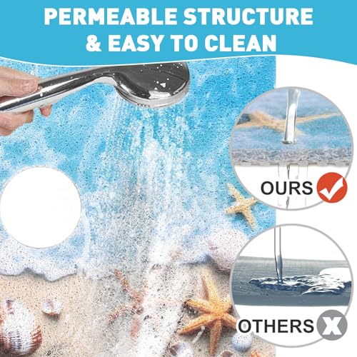 Image of Square Shower Mat Non Slip: 36 x 36 Inch Extra Large Shower Mats with Drain Hole in Middle - PVC Loofah Anti Slip Shower Floor Matt for Inside Shower