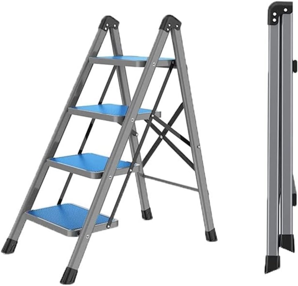 Step Ladder 4 Step Ladder Iron Folding Ladder Telescopic Ladder Step Stool Extension Ladder for Indoor and Outdoor Work Folding Ladder Telescopic Ladder(Color:Orange)