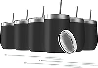 Vista 8 de Vaso de vino de 12 onzas con tapa con pajita, vaso de vino de acero inoxidable de doble pared con aislamiento al vacío, tazas de viaje sin tallo