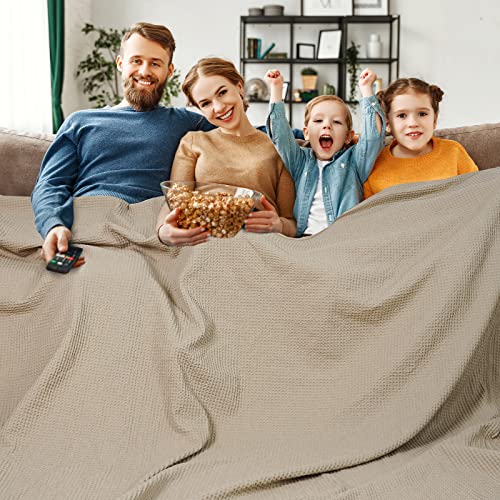 Image of PHF 100% Cotton Waffle Oversized King Big Blanket, 120 inch X 120 inch Simply Taupe | Pre-washed Natural Soft Cozy Lightweight Breathable, Textured Decorative Layer for Bed Guest Room, Machine Washable, Giftable