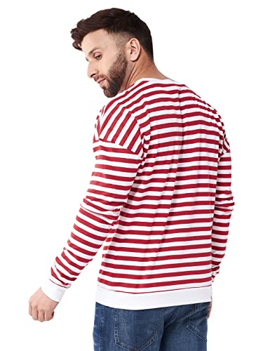 Image of GRITSTONES Men OversizedRound Neck Stripe Drop Shoulder Cotton T-Shirt