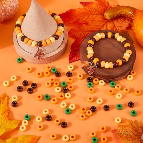 SOFPLATE 800Pcs 5 Colors Thanksgiving Beads Yellow Pony Beads Bulk Plastic Orange Green Bronze Autumn Farmhouse Fall Lucky Spacer Bead for jewellery Making Party Hair Wedding Bracelet Crafts Beading - Image 4