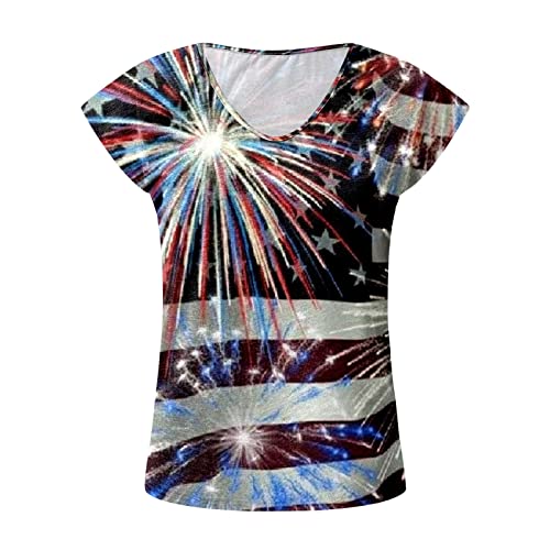 STKOOBQ Blusa feminina de verão casual de manga curta com gola baixa e estampa divertida do dia da i