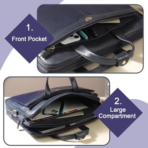 Image of STEVE JHONSON Leather Laptop Bags - 16 Inches Office Bag with Shoulder Strap, Messenger Bag for Travel, Executive Side Handbag with Metallic Closure, Laptop Sling Bag for Men (Blue)