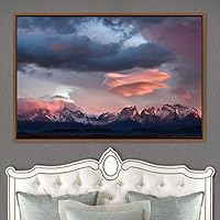 Framed Canvas Wall Art Mountainscape Aerial Dramatic Landscape Mountain Top Multicolor Photography Realism Rustic Warm - 16x24 inches
