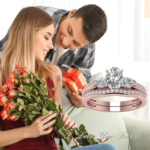 Oval Cut Moissanite Wedding Ring Sets for Women,1.75/2.75 CTW Moissanite Rings Engagement Ring Sets Platinum Plated Silver Ring Band Sets Free Engraved2