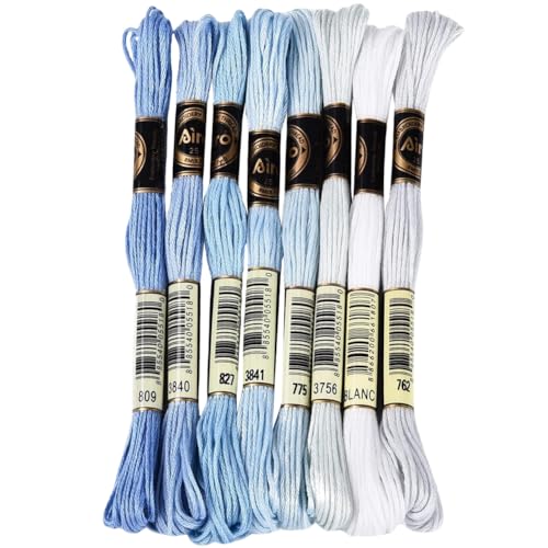 Image of 70 Yards 8 Skeins Gradient 6 Strands Light Sky Blue Variegated Cross Stitch Floss Polyester Embroidery Thread String Friendship Bracelets Threads Set for Hand Sewing Making Knitting Supply
