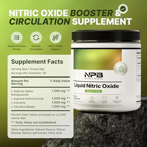 Image of Nature's Pure Blend Liquid Nitric Oxide Supplement for Men - L-Arginine Powder - Nitric Oxide Booster & Circulation Supplement - Blood Flow Support, L Arginine and L Citrulline - 5000MG (Prickly Pear)