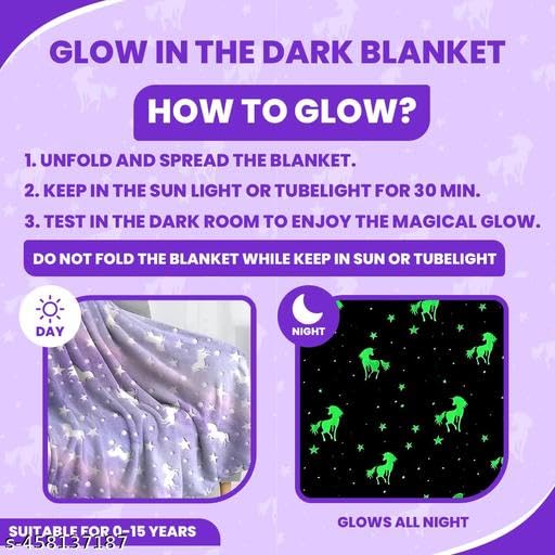 Image of Glow in The Dark Unicorn Blanket for Girls - Super Soft Purple Plush Fleece Throw with Stars and Unicorns - Magical Luminous Gift for Kids, Toddlers, and Teens - 80 inch x 60 inch (Purple)
