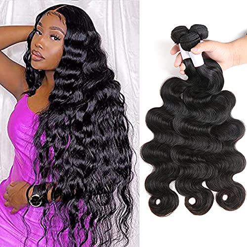 Body Wave Bundle (16" 14" 12") 9A Brazilian Hair 3 Bundles 100% Unprocessed Virgin Body Wavy Hair Extensions Natural Black Color
