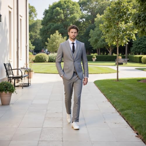 Solove-Suit Men's Regular Fit 3 Piece Suit Notched Lapel Solid Wedding Groom Tuxedos(Blazer+Pant)4