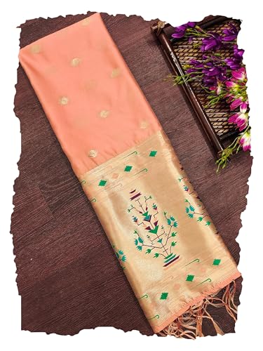 Image of DEVANGI Women's Woven Paithani Banarasi Silk Dupatta /Chunni For Women, Floral Print 1 Meter Wide and 2.3 Meter Length Printed Designer Dupatta /Chunni For Girls