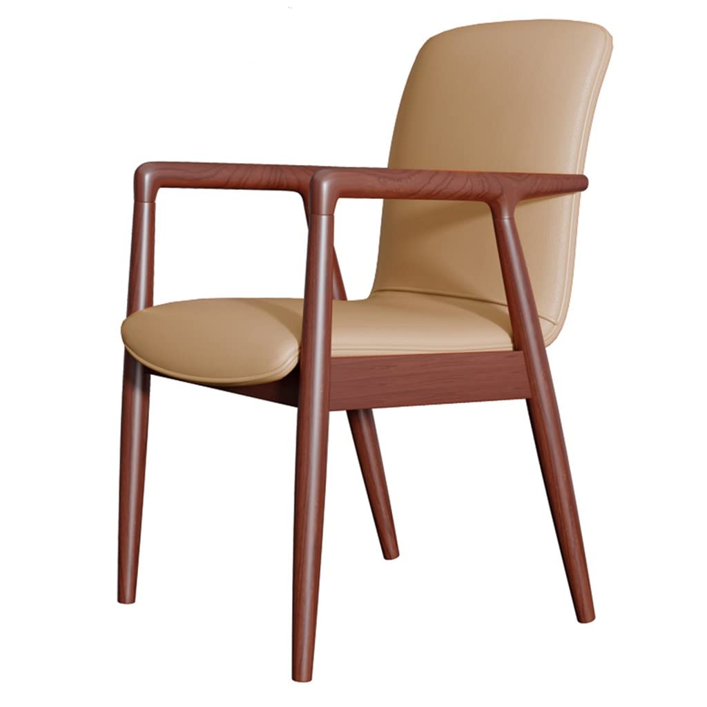 NGDFGR Mid Century Upholstered Dining Chairs With Arms In Green Faux Leather Rubberwood Armchair For Living Room Bedroom Cafe,Khaki