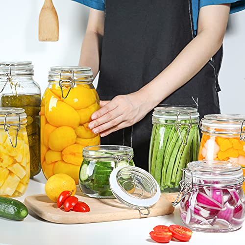 Image of ComSaf Airtight Glass Canister Set of 6 with Lids 17oz Food Storage Jar Round - Storage Container with Clear Preserving Seal Wire Clip Fastening for Kitchen Canning Cereal,Pasta,Sugar,Beans,Spice | Spices nuts snacks, Jam jelly pickles, Canning jars, Pantry organization, Small size, Kitchen cabinet storage