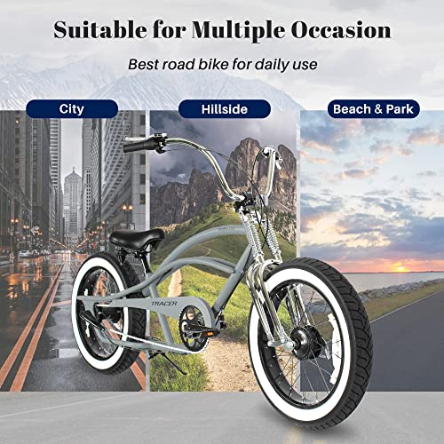 Tracer - 20” Lowrider Stretch Bike, High Rise Handlebar, Dual Suspension Classical Spring Fork, Inter 3 Speed, Disc & Hub Brake, Bmx Bottom Bracket, Matte Grey - Master #TOP2