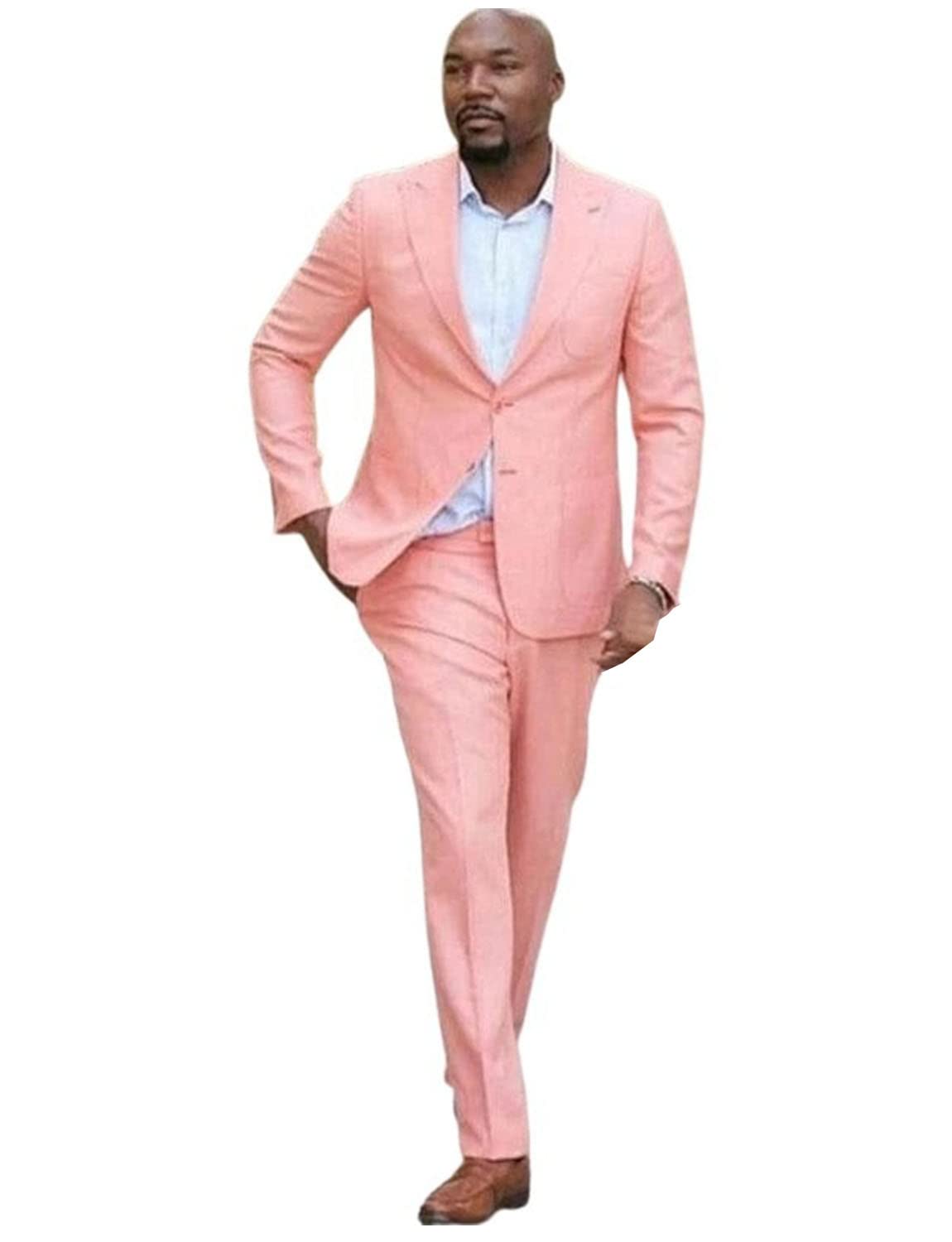 Uomo Vestito di Lino Casual Monopetto Giacca Pantaloni per Tutti i Giorni