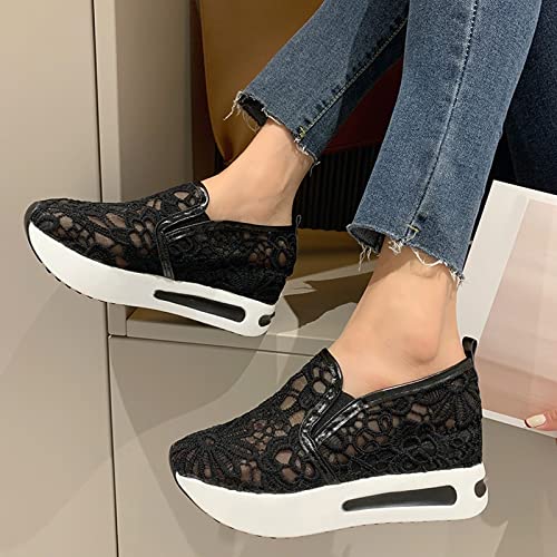 Women's Fashion Sneakers Mesh Floral Embroidery Platform Sneakers for Women 2024 Breathable Walking Shoes Comfortable Casual Wedge Slip On Work Shoes4