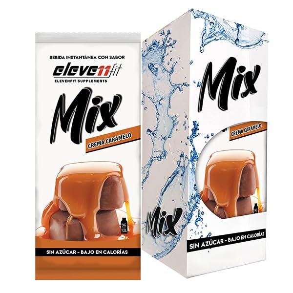 Eleven Fit Mix Instantáneo Sabor Crema Caramelo | Prepara 1.5L de Bebida Saludable, Sin Azúcar y Baja en Calorías | Ideal para mezclar con Leche, Cocinar y Preparar Postres | Caja de 12 Sobres