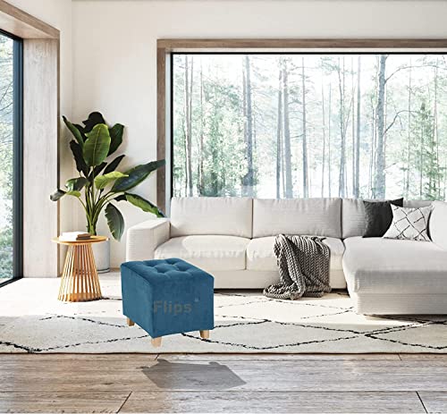 Image of Pouffes Bench Sitting Stool for Living Room Patio Kitchen Bench Puffy Wooden Mudda Ottoman Stools Footstool Pouf.(Blue)