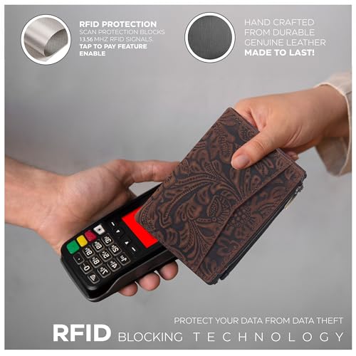 Oak Leathers Leather Wallet For Women - Small RFID Coin Purse Credit Card & ID Holder for Ladies, Gift for Women's, Bifold Wallets (Crazy Horse Brown Flower)4