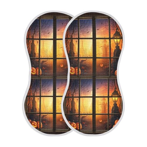 Muslin Burp Cloth for Baby 2PCS Halloween Window Scene Super Absorbent Burping Cloths, Bibs for Newborn Boys Girls