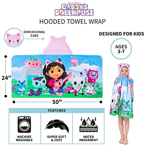 Image of DreamWorks Gabby's Dollhouse Bath /Pool /Beach Soft Cotton Terry Hooded Towel Wrap, 24 in x 50 in, By Franco Kids