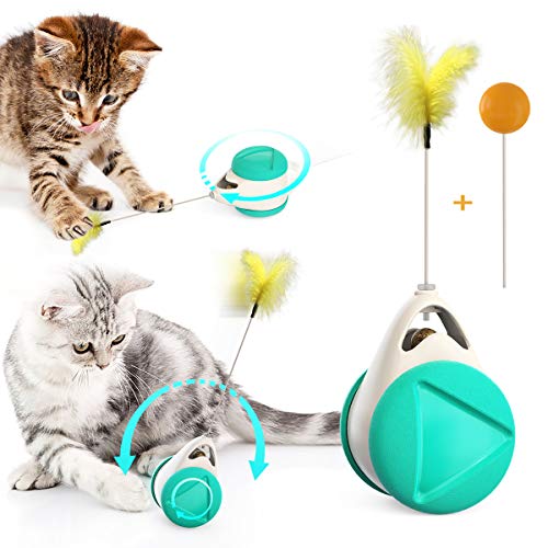 Interactive Cat Toys for Kitten Self Rotating Cat Toys Feathers Ball Toys for Cats Catnip Toys for Cats Feather Teaser Wand Cats Toys Stimulate Hunting Instinct Self-blance Cat Toys No Charge Need