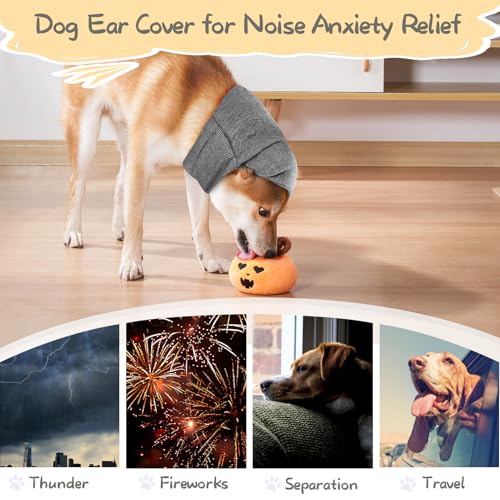 Image of Dog Snood, Adjustable Dog Calming Hoodie, Dogs Ear Cover for Noise Anxiety Relief, Hematoma, Grooming and Force Drying, Windproof Pets Headband for Grooming