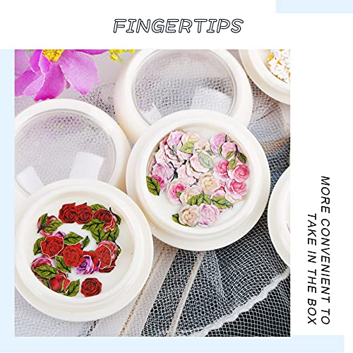 FLOFIA 450 Stk. Nagel Blumen Holzstoff Nagelblumen 3D Nagel Deko Gänseblümchen Rose 9 Boxen DIY Nagel Kunst Nail Art… – Bild 5