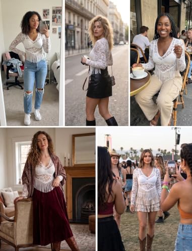 Avidlove Fitted Lace Crop Tops for Women V Neck Long Sleeve Sheer Top $4.99 at Avidlove via Amazon - image 4