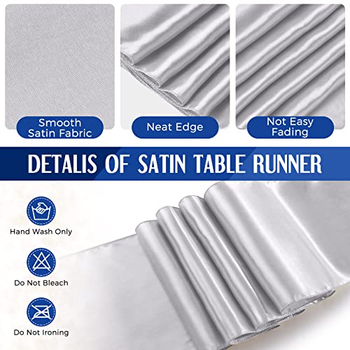 Image of Breling 8 Pack Navy Blue and Silver Disposable Plastic Tablecloths and Satin Table Runner, 54 x 108 Inch Tablecloth, 12 x 108 Inch Table Runners for Wedding Graduation Birthday Baby Shower New Year