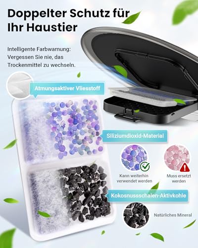 Futterautomat Katze mit APP und Timer, 6 L / 25 Tassen Katzenfutter Automat 3 Näpfe, 3 Trockenmittel Packungen, Anti-Verstopfungssystem, 2.4G WiFi, 10-S Stimmaufnahme Futterspender Katze Hund, Schwarz
