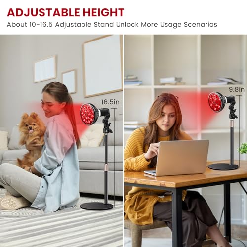 Image of wolezek Red Light Therapy Lamp, 660nm Red and 850nm Near Infrared LED | 18 LEDs with 60 Beam Angle, E26 Base, Aluminum Desk Stand 10-16.5in, Simple On /Off Switch, for Face & Body Care at Home