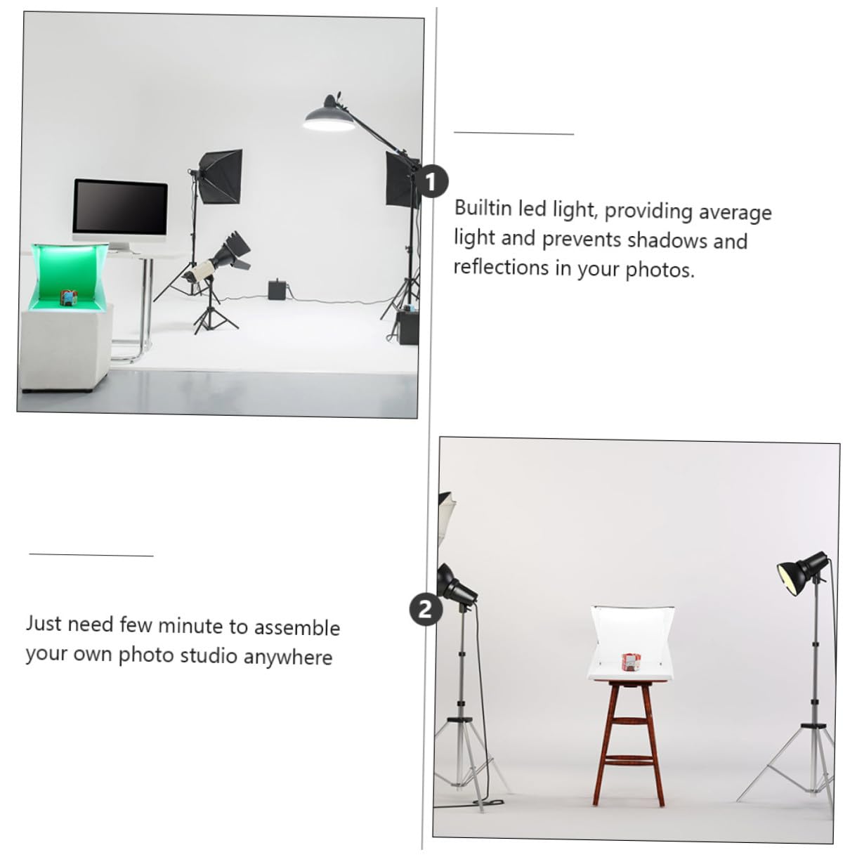 Homoyoyo Boîte à Lumière Photo Pliable 40 Cm LED Réglable, Tente Photo Portable en PVC et Polyester, Anti-Ombres pour Petits Produits et Mini Photographie