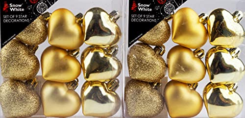 BWG - Set di 18 palline dorate a forma di cuore, decorazione per albero di Natale