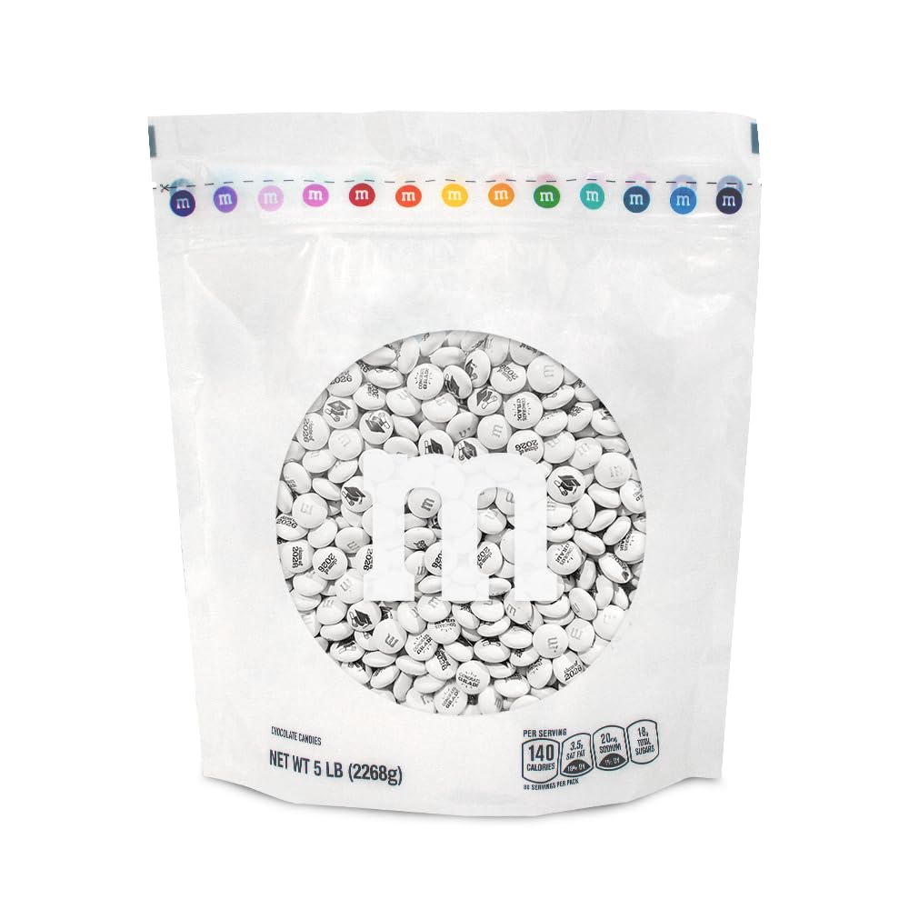 M&M’S WORLD Class of 2026 Milk Chocolate Candies, 5 Pounds of White Bulk Candy With Printed Graduation Themed Images, Resealable Pack for Parties,