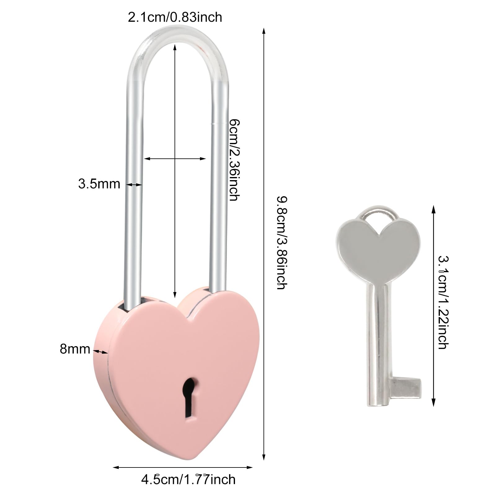Honbay Cute Love Lock with Key Heart Shaped Padlock Alloy