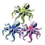 Kisangel 3 Piezas Decoración de Pared Pulpos de Metal Resistentes la Intemperie Arte Náutico Costero para Jardín y Hogar Adorno Colgante Colorido para Exteriores Acentos para Casa de Playa