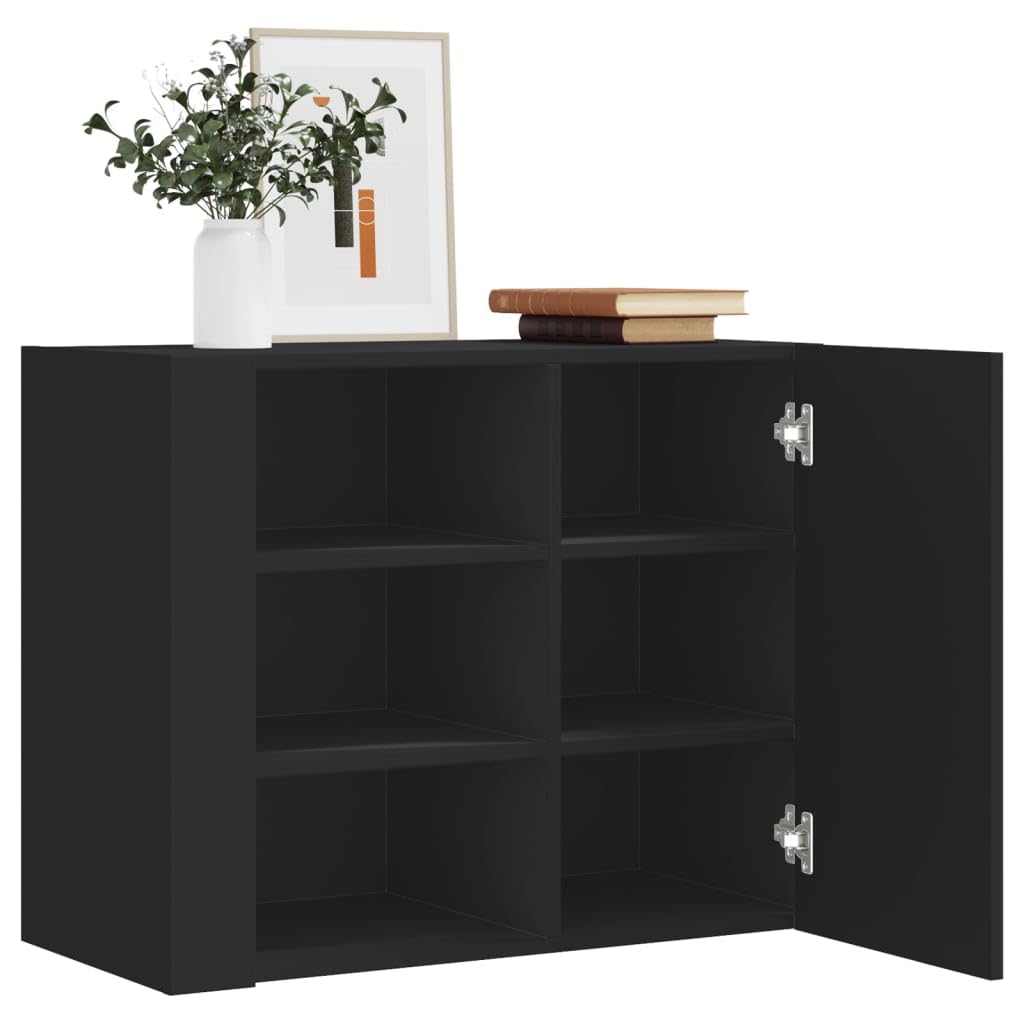 Armoire murale noire en bois d'ingénierie robuste au design minimaliste pour intérieur épuré