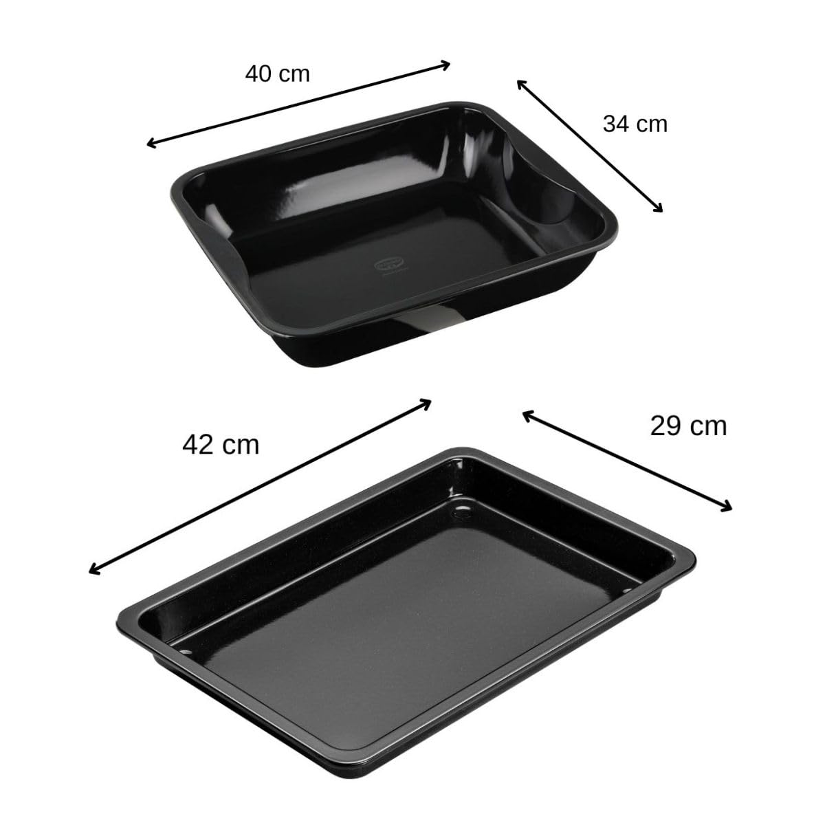 Dr. Oetker 9929450 Backblech-Set, 2-teilig, Backblech, Backblech, Backblech, Backblech, Stahl, Emaille, Schwarz, 42 x 29 x 4 cm und 40 x 34 x 8 cm