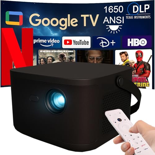 Projecteur 4K Unicview F8 GTV, 1650 ANSI lumens, DLP, 3D, home cinéma et présentations, mise au point motorisée, zoom numérique, HDMI, USB-C, audio optique, jack 3.5, haut-parleurs (Google TV sous